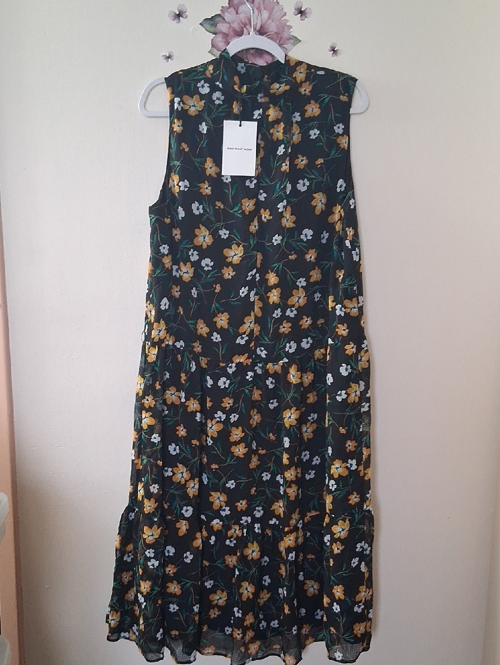 Who What Wear Floral Sheer Shift Dress Underlined High Neck Sleeveless - Picture 5 of 9